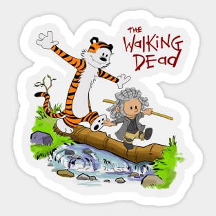 Calvin and Hobbes/The Walking Dead (in color) Sticker